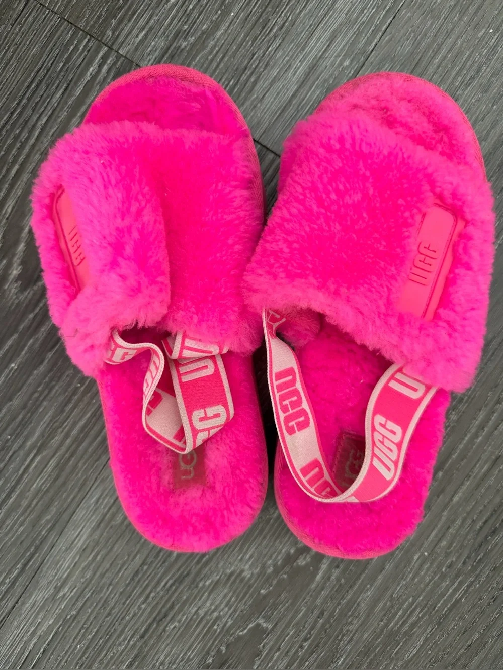UGG Kids Hot Pink Fuzzette Slide Sandals